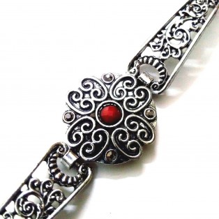 TIMELESS Red - Silver Oxidized Bracelet Wristlet Wristband Bangle Band Jewelry